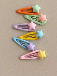 5pcs Cute Yellow Star Hair Clips For Girls - Creative Resin Pentagram Barrettes, School Stuff, Hair Accessories, Head Accessories - 多色的 - 查看 9