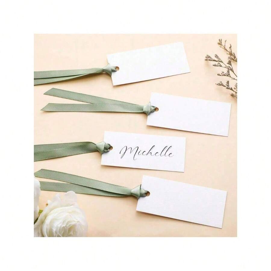 ‌50-Pack Sage Green Place Cards, 1.57x3.54 Inch Elegant Name Tags With Satin Ribbon, Versatile Seating Cards For Weddings, Banquets, Corporate Events, Holiday Parties, Premium Table Decor Essentials, Perfect For Formal Dining And Special Occasions.‌ - Cây xô thơm xanh - Xem 1