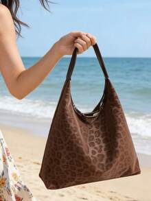 Fashionable Leopard Print Fabric Minimalist Versatile Women Handbag, Suitable For Party, Street Style - Brown - View 4
