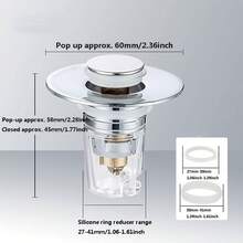 带压入式过滤篮的弹跳式下水器，适用于洗脸盆、水槽、浴室、厨房，浴室配件，浴室工具 - 銀色 - 查看 5