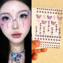 Face Diamond Sticker Aurora 3D Makeup Facial Adhesive Accessories Concert Sparkle Pearl Decal Performance - Multicolor - View 14