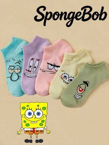 SpongeBob SquarePants 5 Pairs Of Cute Low Vamp Cartoon, Breathable And Versatile For Spring And Summer, Student Sports, Invisible Boat Socks - Multicolor - View 4