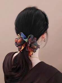 1个女士星形网纱发圈，法式浪漫马尾辫发圈，时尚百搭蓬松发绳发饰，夏季、假日、旅行 - 彩色 - 查看 3