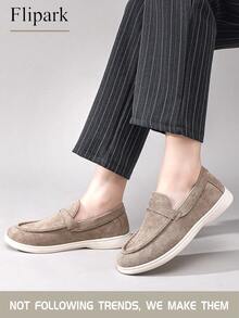 Flipark 1双女士米色绒面革套脚乐福鞋，软底舒适休闲步行鞋，适合日常穿着 - 米色 - 查看 1