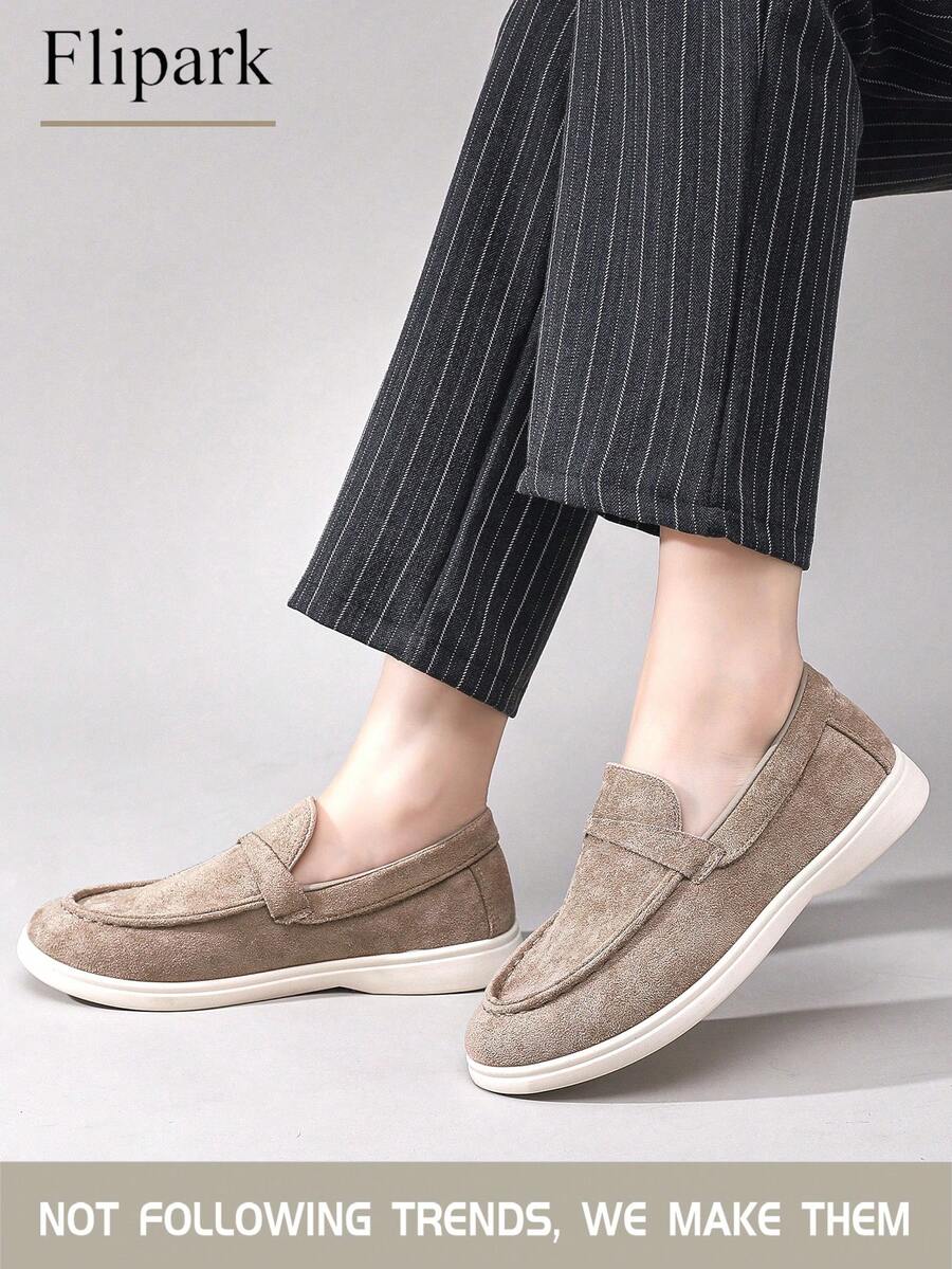 Flipark 1双女士米色绒面革套脚乐福鞋，软底舒适休闲步行鞋，适合日常穿着 - 米色 - 查看 1