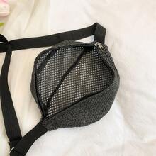Handmade Straw Waist Bag, Vacation Style Portable Chest Bag, Minimalist Japanese Crossbody Pouch - Black - View 4