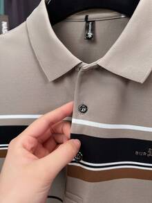 Áo Polo nam tay ngắn kẻ sọc dành cho chơi golf và tennis - Màu Khaki - Xem 3