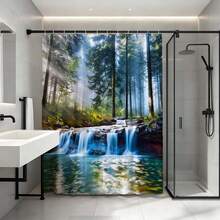 复古木纹立体拼接浴帘，防水防霉，加厚涤纶材质，现代简约浴室装饰配件，带挂钩，加厚隐私帘，适用于淋浴房和浴缸，易于安装、清洁、快干，时尚木纹图案，不褪色，防水，必备淋浴配件 - 彩色 - 查看 3