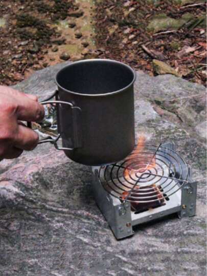 Estufa portátil sólida estilo alemán, estufa plegable, estufa de cartucho, estufa plegable para exteriores de malla de hierro metálico, adecuada para senderismo, camping y esencial para paquetes de supervivencia de emergencia | Muy adecuada para cocinar con sartén, olla o taza, no para contacto directo con los alimentos