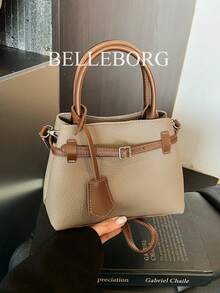 Elegant Casual Contrast Color Commuter Vintage Buckle Versatile Women Small Square Handbag - Grey - View 2