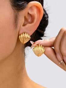 1 Pair Gold Shell Earrings For Beach Vacation - Yellow Gold - View 4