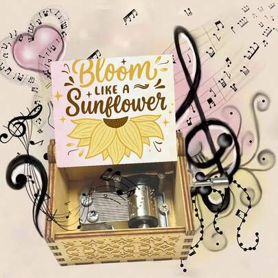 "Bloom Like A Sunflower" Hand Crank Wooden Music Box - Plays "You Are My Sunshine", No Battery Needed, Perfect Inspirational Gift For Music Lovers & Home Decor