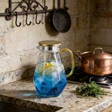 1pc Large Capacity Glass Cold Water Pitcher, Heatproof Carafe, Fridge Lemon Water Pitcher With Handle, Diamond Glass Bottle - Multicolor - View 7