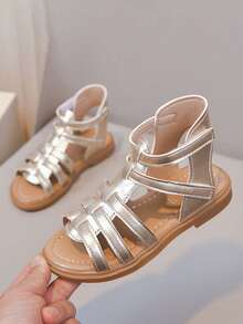 1 Pair Girls Fashion New High-Top Flat Princess Roman Sandals, Non-Slip Infant Casual Sandals, Versatile Children Beach Shoes, Suitable For Summer - Gold - View 9