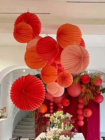 Solid Color Watermelon Lantern Ball Foldable Lantern Decor, Wedding Ceremony Decoration, Festival Decoration, Party Supplies