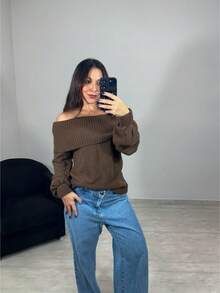 Knit Blouse With Off-The-Shoulder Yoke And Long Sleeves - Óxido marrón - Ver 2