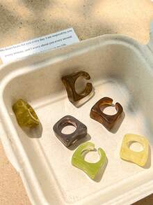 6枚软树脂厚圈戒指，简约优雅通勤戒指 - 彩色 - 查看 3