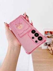 1pc Pink Quadrangular Shockproof TPU Phone Case With Personalized Letter Pattern, Compatible With IPhone, Android, Phones Including 17, 15 Pro Max, 14 Pro Max, A52 4G, A31 4G, A23, Note 11 Pro 4G, Note 12 4G, A54, A14, A54 - Multicolor - View 2