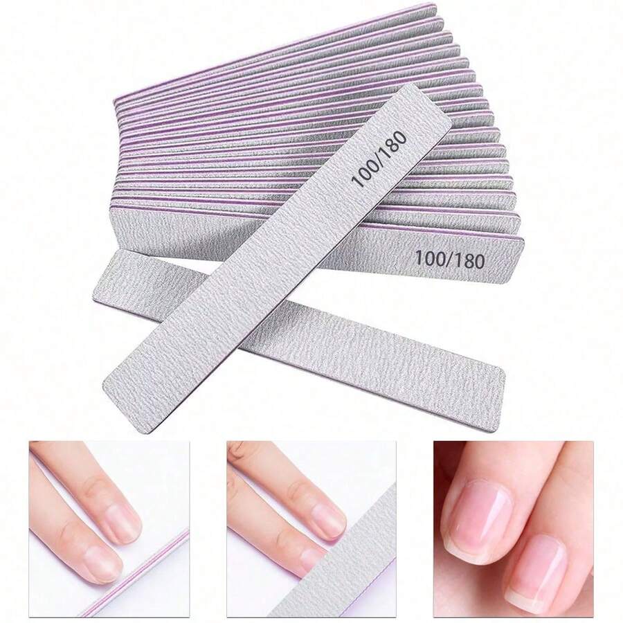 Square Professional Nail File - Double-Sided Grey Nail Tool Suitable For Acrylic Nails, Nail Extensions, DIY And Nail Salons, 20pcs/100/180 Grit, Available In 1/5/10/50/100 Pieces