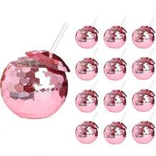 1pc/5pcs Creative Glitter Ball Cup, Single Layer Spherical Straw Cup, Party Disco Fashion Plastic Cup, Suitable For Parties And Holidays - Multicolor - View 12