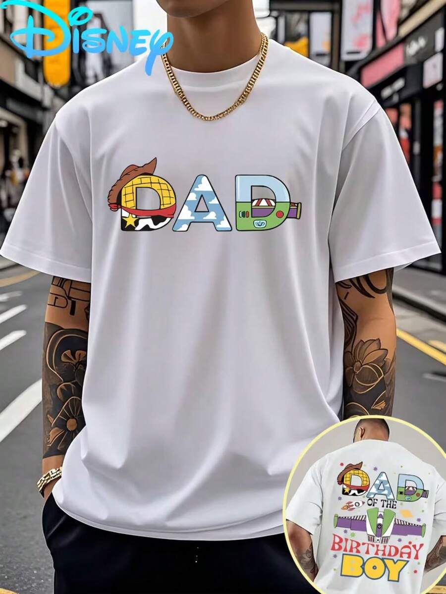 Authorized By Disney, Toy Story T-Shirt, Suitable For Outdoor And Home Wear, Breathable Short-Sleeved Round Neck T-Shirt With Iconic Dad Pattern, Machine Washable Casual Shirt, Suitable For Durable Toy Story Theme Clothing. - White - View 1