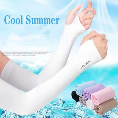 5pairs Summer Ice Silk High Elasticity Sunscreen Sleeves, Unisex UV Resistant Outdoor Sports Sleeves, Hand And Elbow Protection, Sun Protection+Cooling