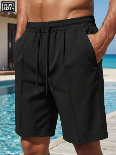 Plus Size Men's Sports Shorts, Summer Casual Cargo Pants, Jogging Shorts, Lightweight Bermuda Shorts, Suitable For Running, Outdoor Travel, Beach, Shopping Dates, Daily Wear, Father's Day Gift Black