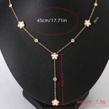 1件装女士金色不锈钢、黑色、白色、蓝色亚克力花朵圆形锆石Y形项链，时尚饰品，适合旅行和日常佩戴，18K镀金 - 花 - 查看 3