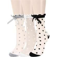 Black/White 2-Pack, Lace Mesh Stockings, Suitable For Women, Ultra-Thin And Transparent Nylon Ankle Stockings, Elastic Cuffs Perfect For Everyday Activities. Sheer And Pretty Summer Stockings, Suitable For Most Foot Shapes And Young Women. - 黑色 白色 - 查看 1