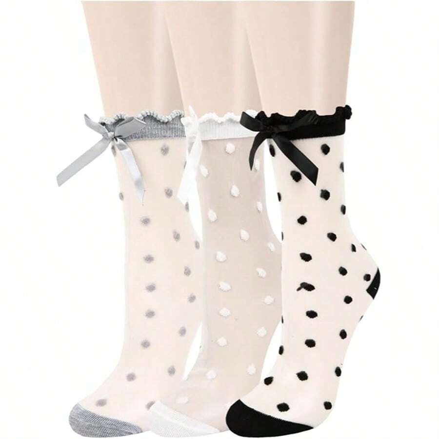 Black/White 2-Pack, Lace Mesh Stockings, Suitable For Women, Ultra-Thin And Transparent Nylon Ankle Stockings, Elastic Cuffs Perfect For Everyday Activities. Sheer And Pretty Summer Stockings, Suitable For Most Foot Shapes And Young Women. - 黑色 白色 - 查看 1