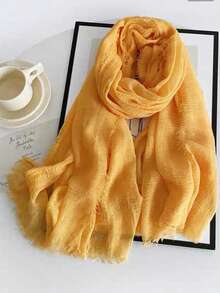 Women's Solid Color Linen Scarf, Retro Solid Color Medium-Long Scarf, Can Be Used As Decorative Long Shawl - Multicolor - View 14