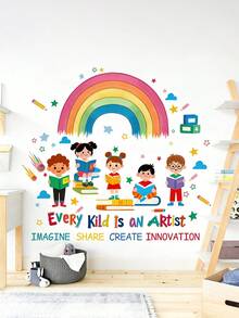 Cartoon Character Rainbow Butterfly Wall Sticker For Bedroom, Children's Room, Kindergarten, Rainbow Decorative Wall Sticker - Multicolor - View 2