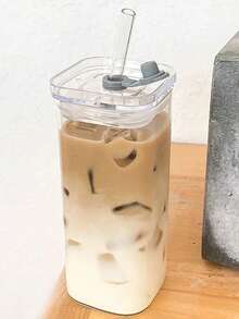 1个高品质透明方形玻璃杯，耐热，带吸管，高硼硅玻璃制成 - 透明 - 查看 6