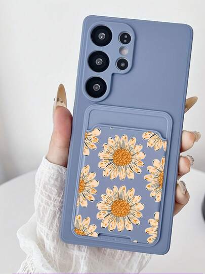 1pc Gray TPU Minimalist Solid Color 2-In-1 Card Holder, Dried Flower & Fruit Element Floral Print Pattern Personalized Fashionable Soft Silicone Shockproof Full-Coverage Phone Case Compatible With Apple 17/16e/15/14/13/12/11/7/8/XR/XS/Plus/Pro/Pro Max/Mini/Air, Galaxy A51 4G/A52/A52s 5G, Galaxy S23 Ultra, Galaxy A13 4G/A12, Galaxy S22 Ultra, A98, Galaxy A56/A04E/A05S/A34, Galaxy S25 Ultra 5G, Note 13, Galaxy A14/A32 4G