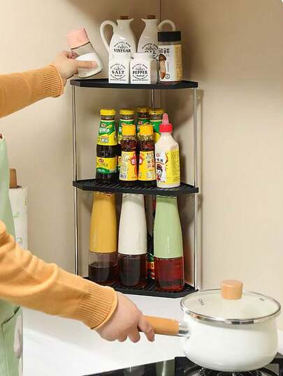 Estantería para especias de 3 niveles, organizador de especias, estantería de almacenamiento de condimentos de 3 capas, soporte de recipientes de 3 niveles, solución de almacenamiento en esquina, estantería para frascos de alimentos, organizador de especias de cocina, organizador de baño, apto para gabinete, despensa, baño, cocina, dormitorio, sala de estar