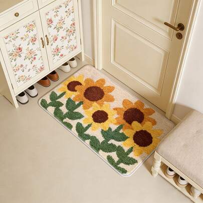 1pc Sunflower Bathroom Mat, Suitable For Shower, Bathtub And Sink - Comfortable Home Decor, Spring Carpet, Doormat, Small Rug, Welcome Mat, Carpet, Mat, Outdoor Doormat, Kitchen Rug, Home Decor
