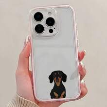 1 pieza Funda de teléfono con patrón lindo de perro, lente transparente y marco rosa, diseño minimalista, protección anti-caída y anti-colisión, apta para iPhone 16 Pro Max, 17/16/15/14 Plus, 13/12/11, Air - Multicolor - Ver 2
