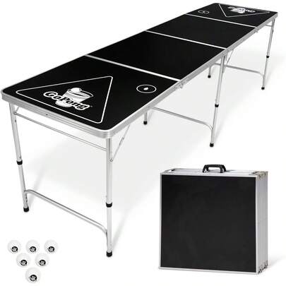 GoPong 8 Foot Portable Beer Pong/Tailgate Tables (Black, Football, American Flag, Or Custom Dry Erase)