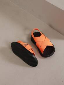 Children's Casual Elastic Band Criss-Cross Strap Sandals - Orange - View 3