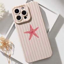 1 pieza Funda de teléfono suave con diseño minimalista de estrella de mar y rayas, blanco, con recortes precisos y protección anti-golpes para iPhone 17 Air/16 Pro Max/16 Pro/16 Plus/16/15/14/13/12/11/XSM/XS/XR/7/8 - Blanco - Ver 3