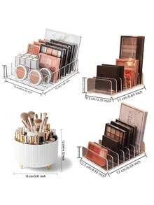 四件套化妆品收纳套装 – 360°旋转化妆品收纳架 + 3个透明亚克力眼影盘和口红架 – 大容量梳妆台收纳，可存放眼影盘、口红、化妆刷和护肤品 – 防尘美观的浴室台面收纳架 - 彩色 - 查看 15