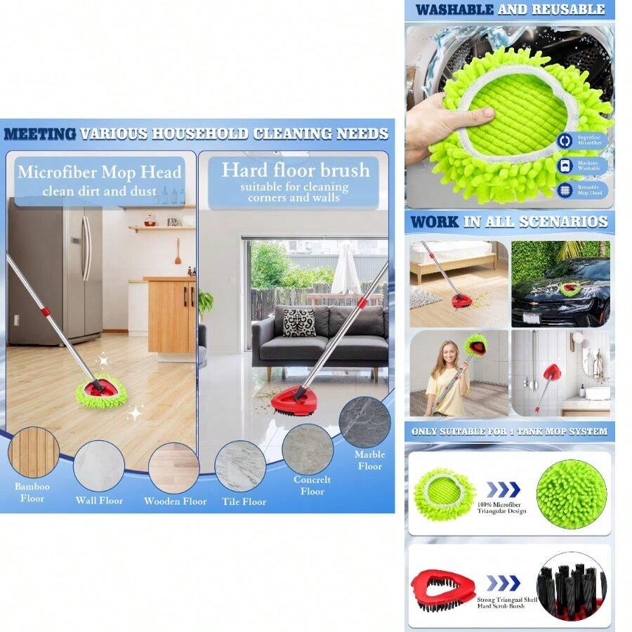 4 Pack Spin Mop Replacements Compatible Oceda EasyWring 1 - System, Microfiber Spin Mop Refills 1 Mop Scrub Brush+ 1 Mop Base+ 4 Pack Cleaning Floor Mop Green) - 4 個綠色拖把頭 + 1 個刷子 + 1 個底座 + 適用於 1 個水箱 - 查看 1