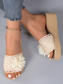 Giày sandal đế xuồng mùa hè mới dành cho nữ, giày cao gót thời trang đi biển. - Màu be - Xem 3