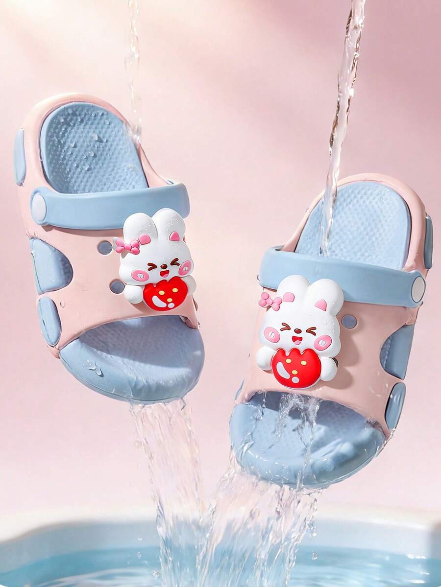 Dép trẻ em hoạt hình mới, dép đế mềm chống trượt cho bé gái, dép đi trong nhà tắm hình thỏ cho bé. - Hồng - Xem 1