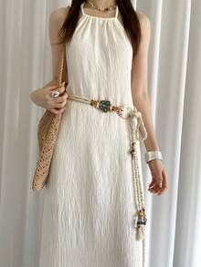 1pc Women's Beige Polyester Bohemian Style Butterfly Waist Rope - Beige - View 5