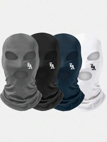 1pc LA Printed Decorative Balaclava Hood With Three-Hole Face Mask, Suitable For Outdoor Cycling, Motorcycle Riding, And Helmets - Full-Face Cover With Neck And Lining. Fashion Printed Hat, Men's Summer Breathable Cycling Face Mask, Sun Protection Head Cover, Cool Printed Riding Full-Coverage Hood.