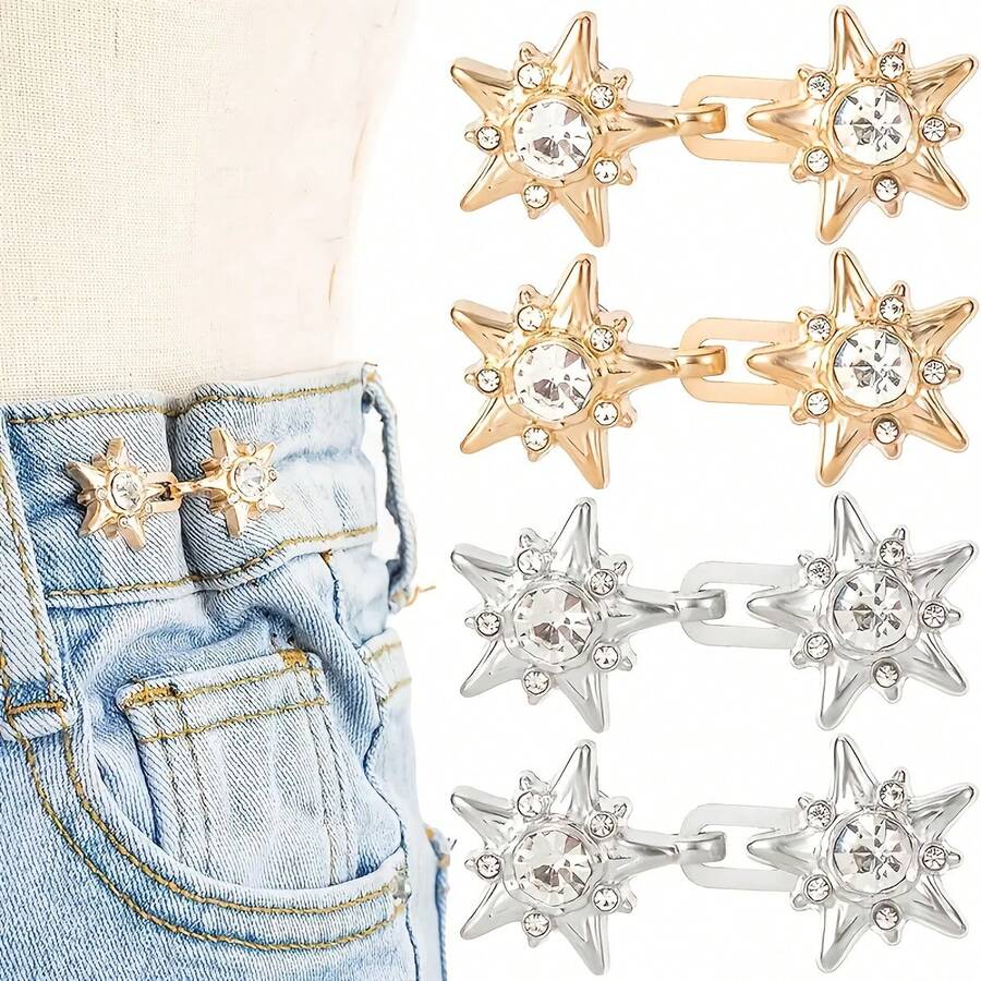 Bộ 5 chiếc đai nịt eo hình ngôi sao không cần khoan, bộ khóa điều chỉnh eo quần jeans, cúc denim dự phòng, khóa điều chỉnh dây đeo eo, phụ kiện thời trang dành cho nữ.