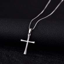 1件18K镀金银色不锈钢时尚休闲祈祷十字架吊坠项链，适合女性日常佩戴 - 銀色 - 查看 9