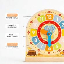 Wooden Clock Educational Toy, With Movable Hands And Question Cards, Cultivate Time And Math Skills, Children's Time Learning Tool, Difficulty Progressing Question Cards - Multicolor - View 4