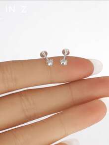 IN Z 1Pc 925 Sterling Silver Pure Natural Moonstone Inlaid With Miniature Sun Flat Back Labret Stud | Tiny Stud Earrings | Stacking Earring | Miniature Sun Earring | 925 Sterling Silver Jewelry | Suitable For Women's Daily Wear | Sold As 1 Piece (Not 1 Pair) - Natural Moonstone Mini Sun Earrings (per Piece) - View 5